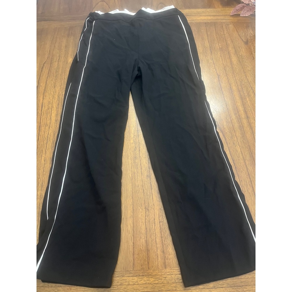 Maeve Anthropologie Black Wide Leg Tuxedo Stripe Pants Large White Trim